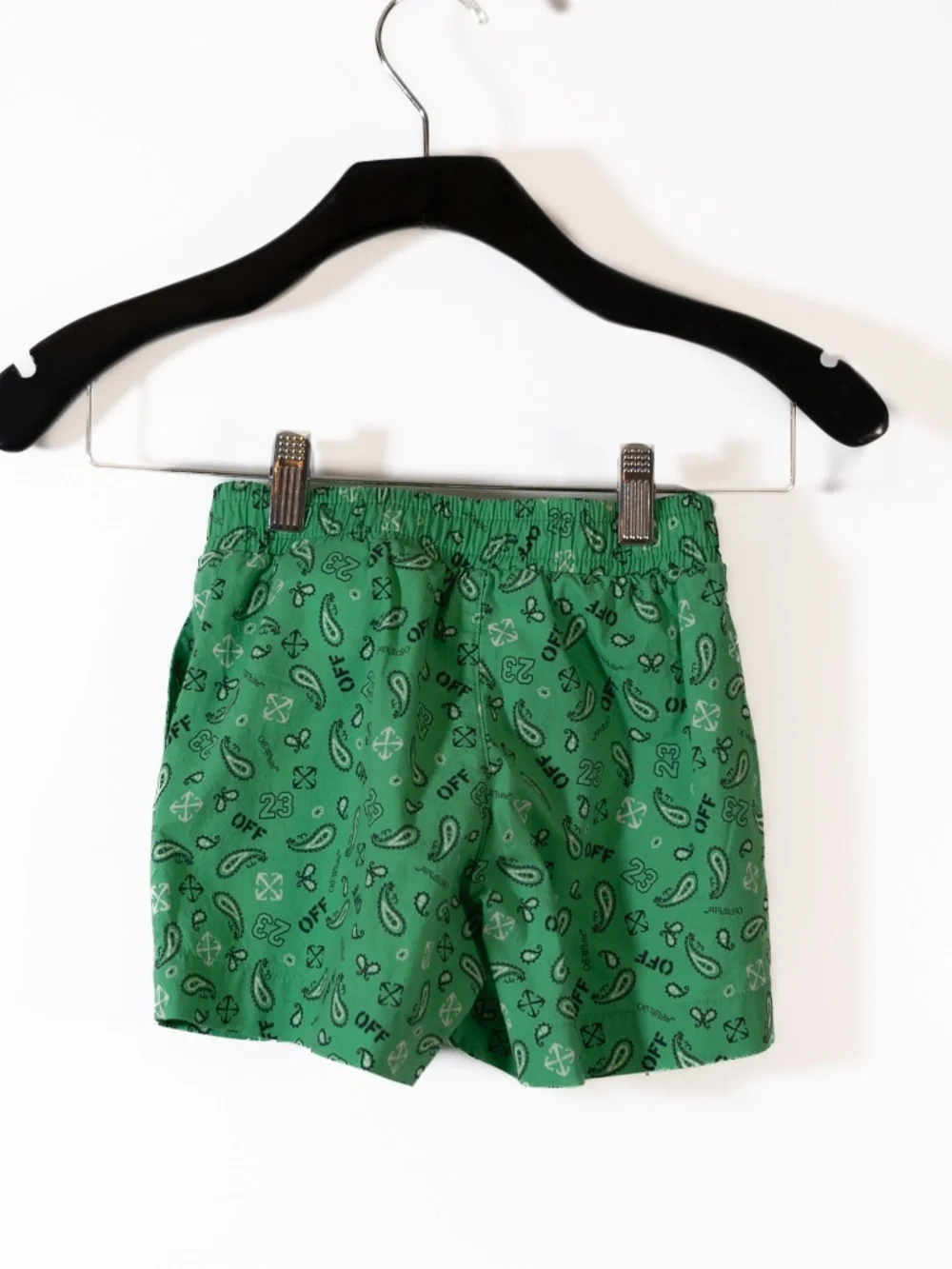 Off White Kid's Green White Paisley Print Pattern Swim Bathing Suit Shorts 4